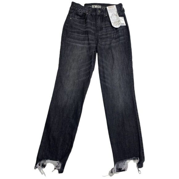 Rewash Brand Mom Curve Jeans Women's 24 Faded Black Destructed Frayed High Rise - Picture 3 of 12